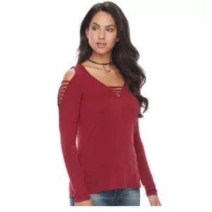 Rock & Republic Strappy Cold-Shoulder Tee Sz M Red